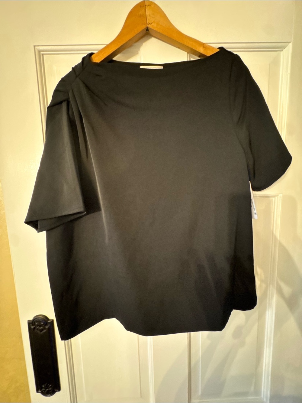 Nordstrom Black Short-Sleeve Draped Shoulder Blouse